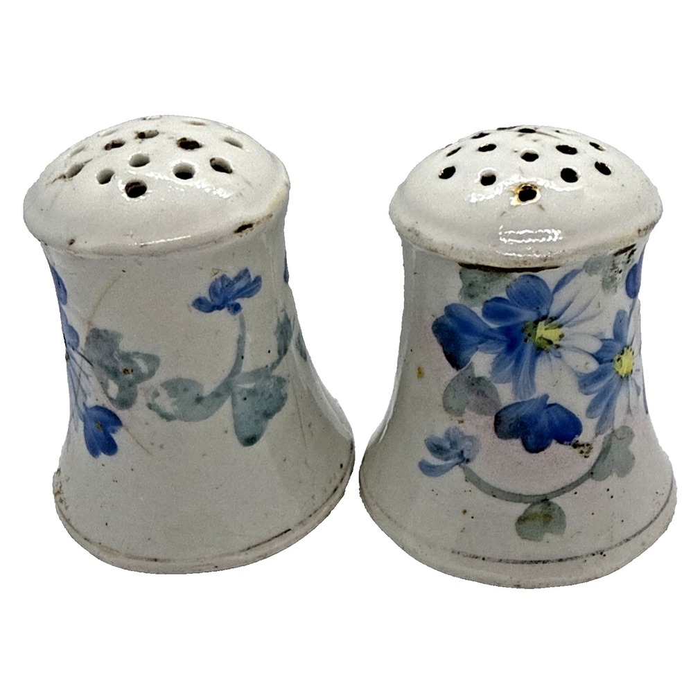Vtg Salt & Pepper Shakers Hand Painted Nippon W/ Blue Flowers And Flared Base